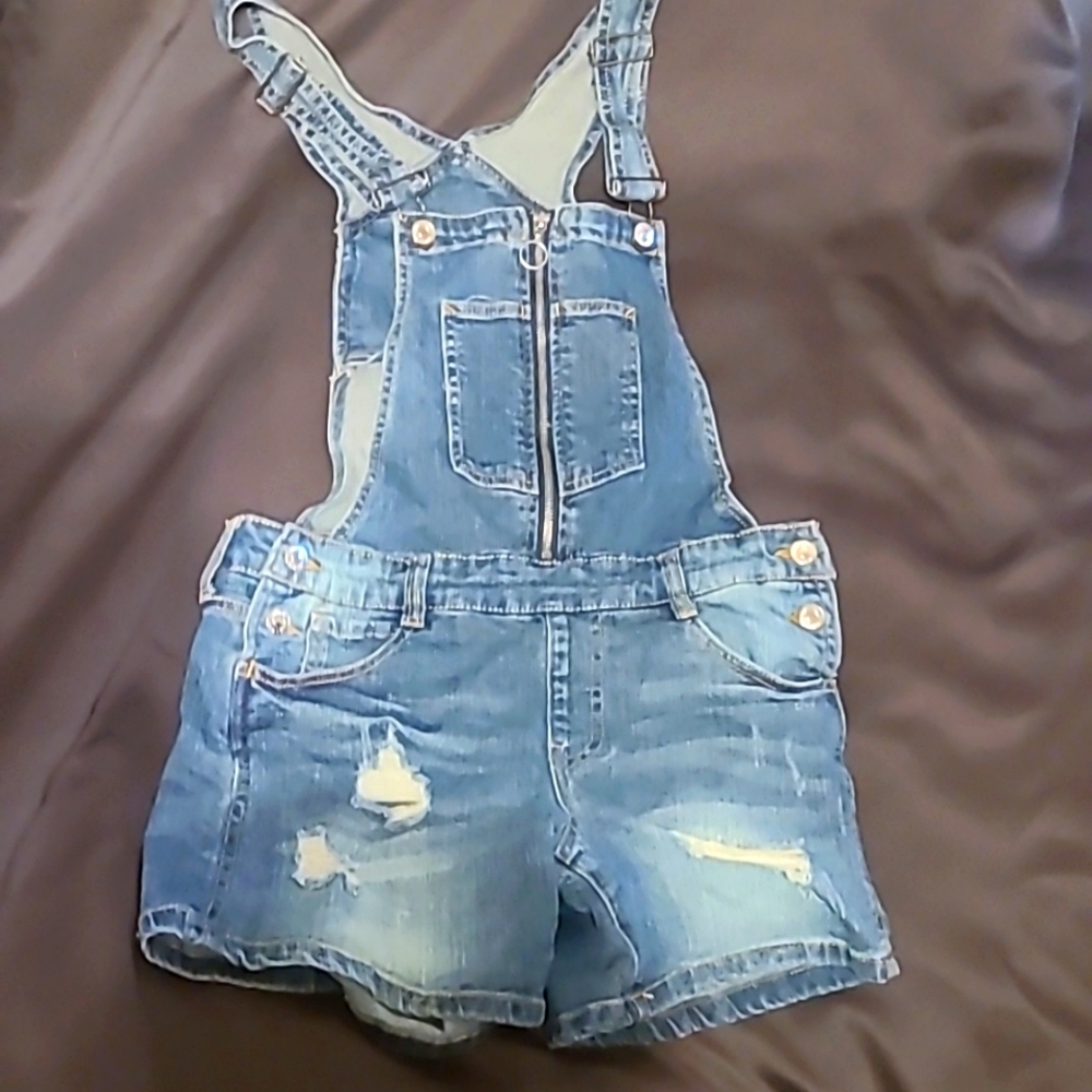 Denim overall shorts